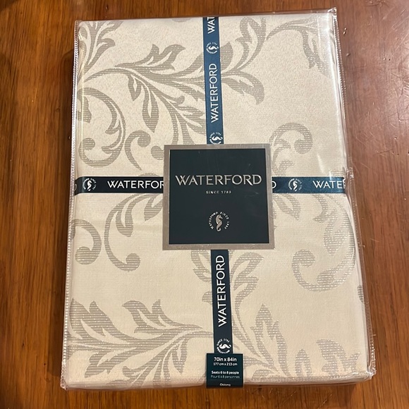 Waterford Platinum Silver Shimmer Scroll Holiday Tablecloth  70”x 84” new - Picture 1 of 7